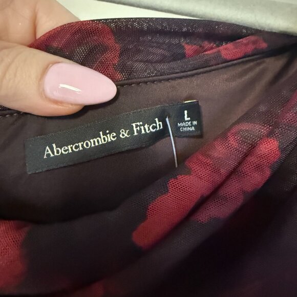 A&F Long-Sleeve Mesh Asymmetrical Draped Maxi Dress - size L - NWT - Picture 4 of 7